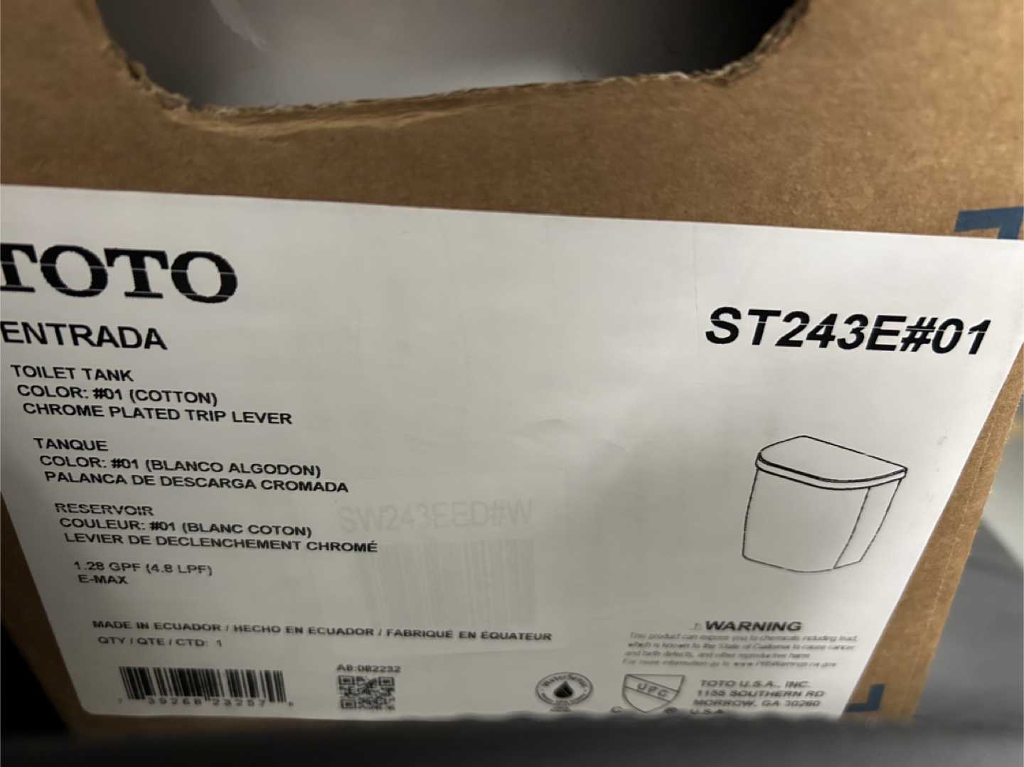 Toto ST243E#01 Entrada Toilet Tank - White - photo 2