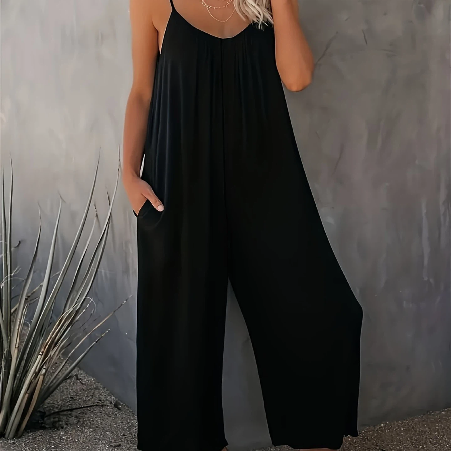 Emerald Black Wide-Leg Jumpsuit – Size 2X