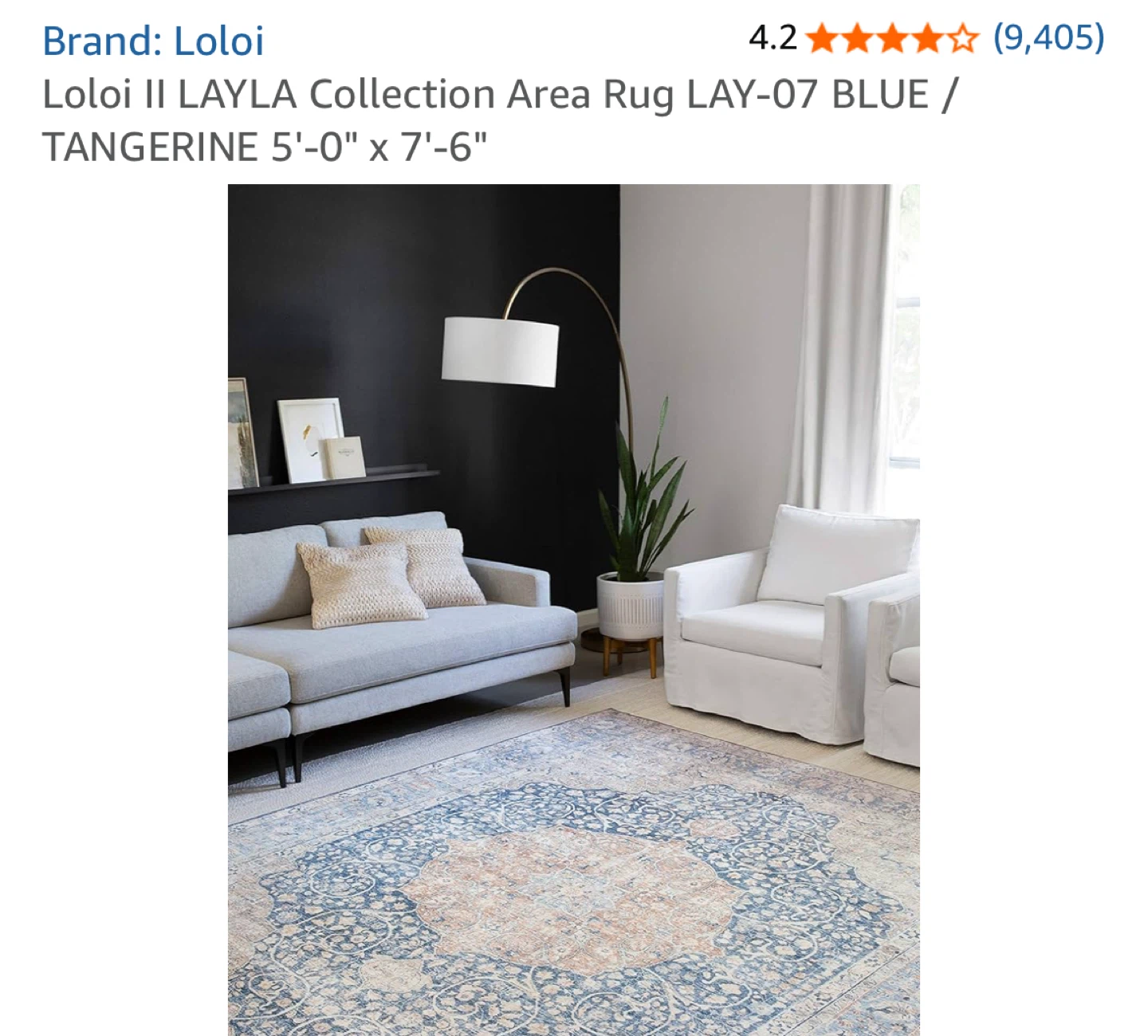 Loloi II LAYLA Area Rug LAY-07 BLUE / TANGERINE 5' x 7'6" - photo 2
