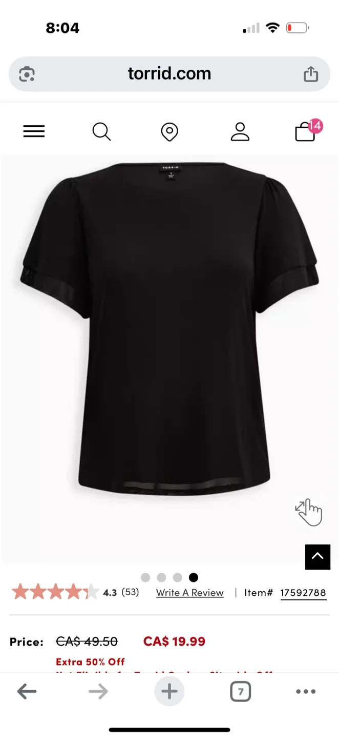 Torrid Double Flutter Sleeve Mesh Tee — Black — Size 3X (22–24) image indicator(6)