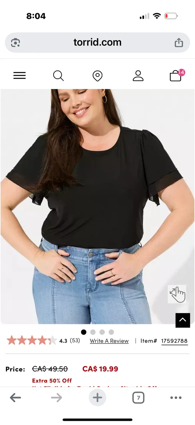 Torrid Double Flutter Sleeve Mesh Tee — Black — Size 3X (22–24) thumbnail