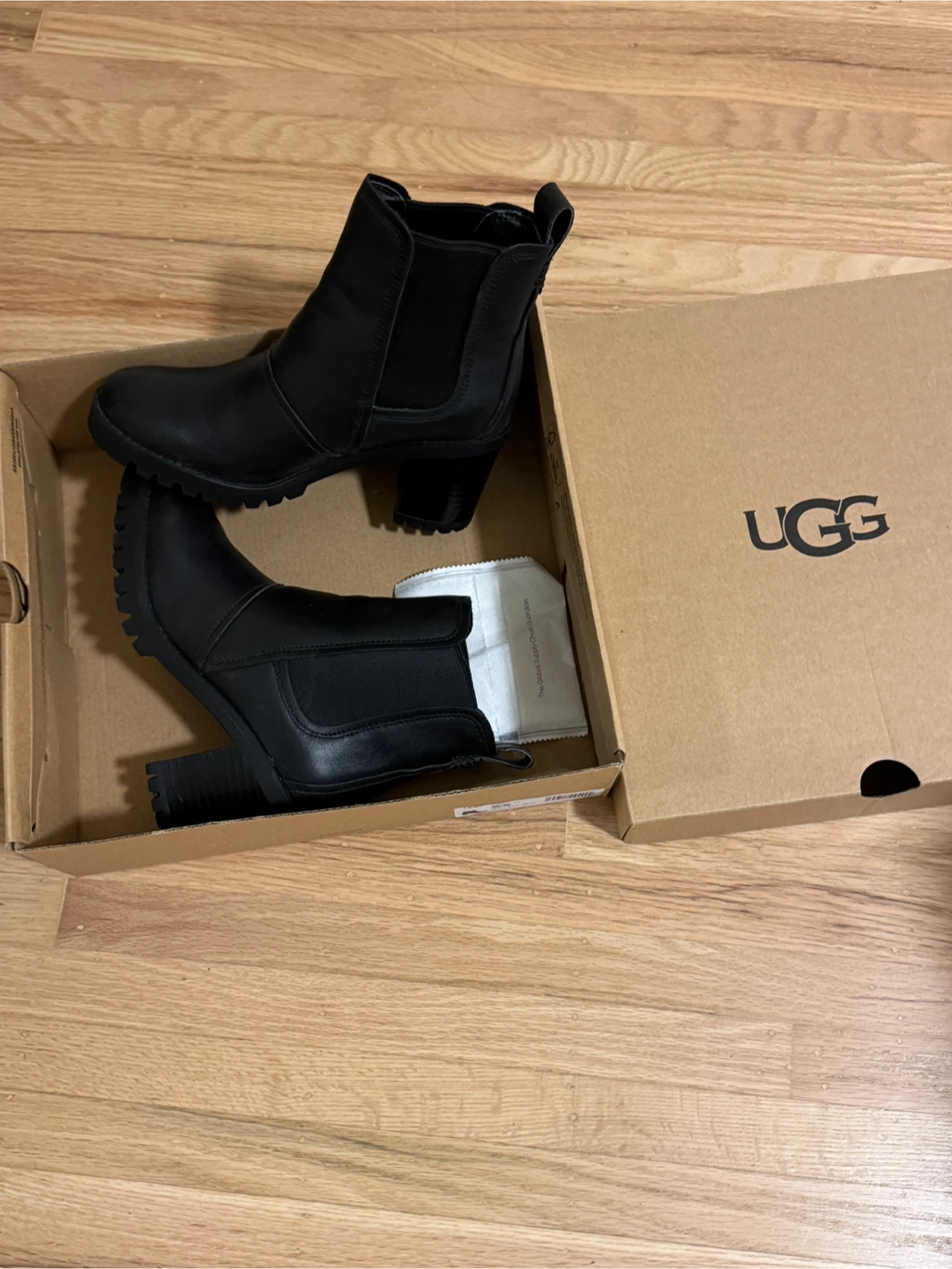 UGG Black Leather Heeled Chelsea Boots