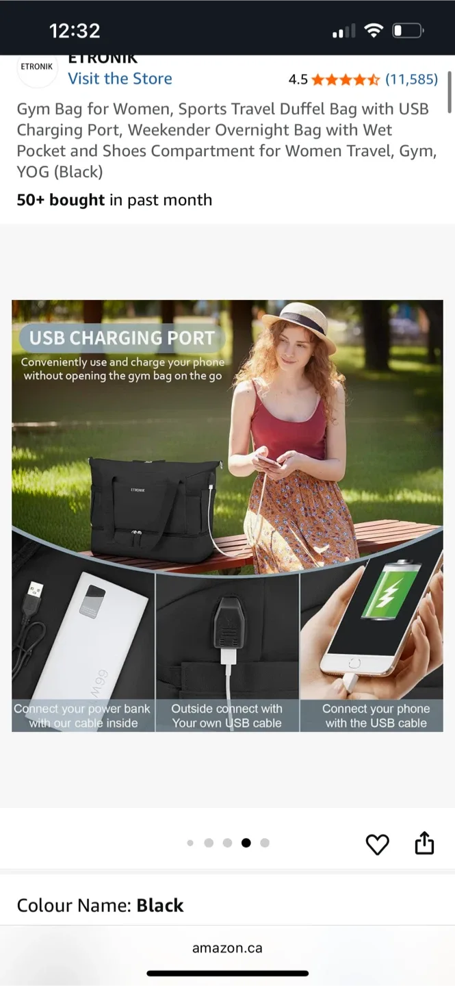 ETRONIK Gym Bag - Black Sports Travel Duffel image indicator(6)