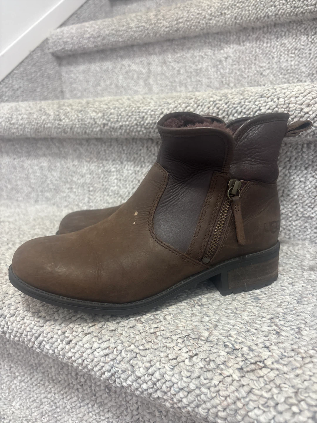 UGG Brown Leather Ankle Boots, Size 7