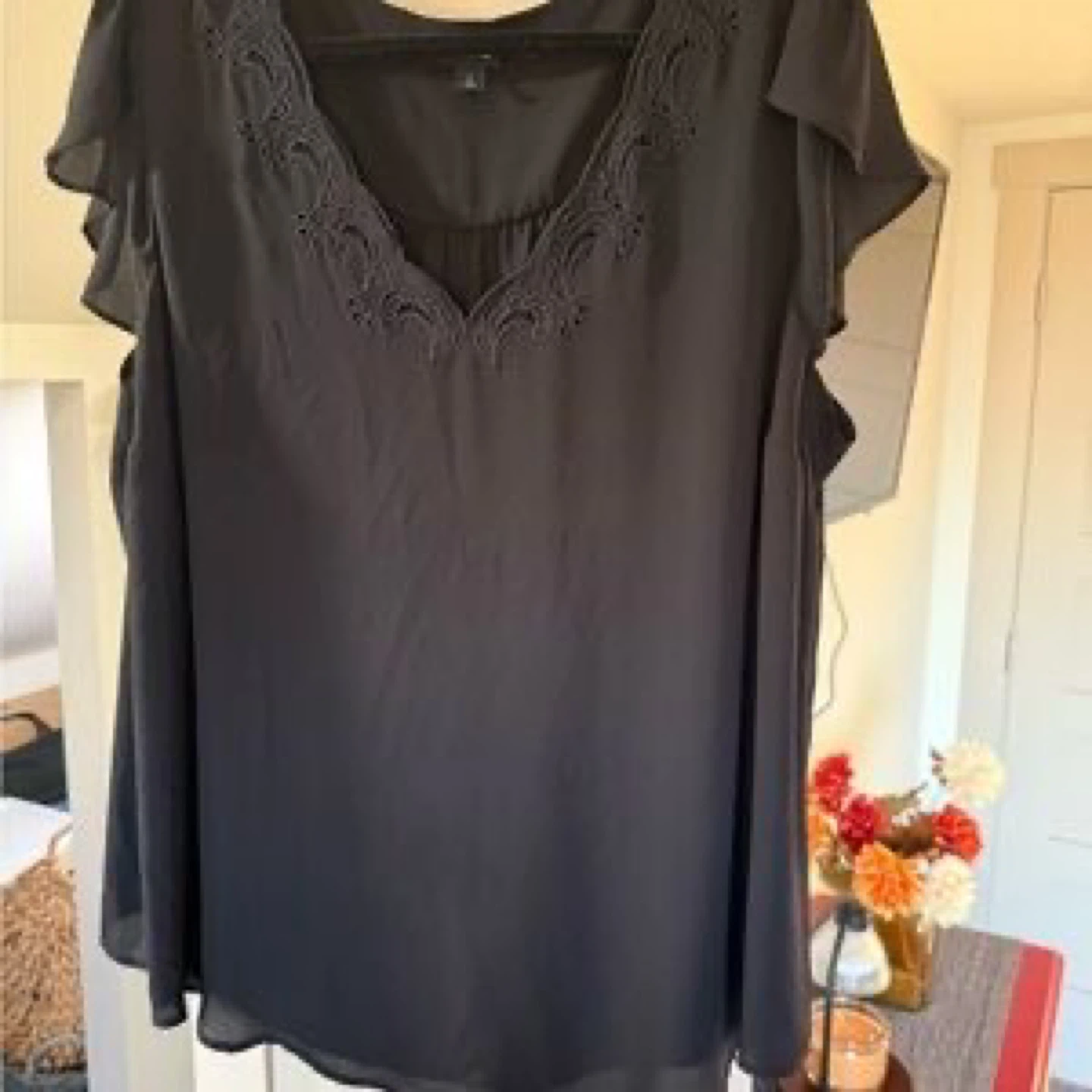 Torrid Black Embroidered Flutter Sleeve Blouse - photo 4