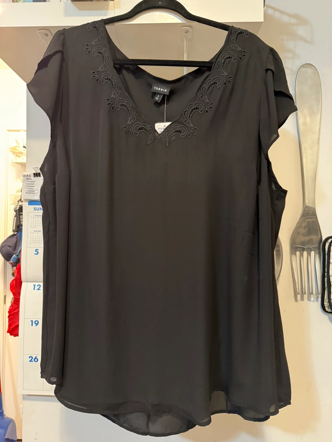 Torrid Black Embroidered Flutter Sleeve Blouse