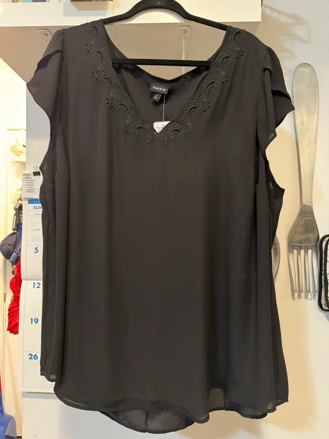 Torrid Black Embroidered Flutter Sleeve Blouse thumbnail