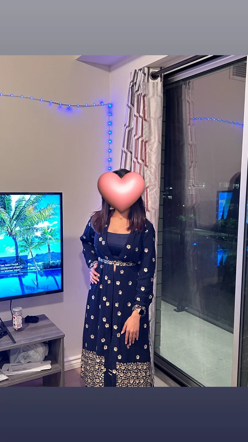 Floral Embroidered Navy Blue Gharara