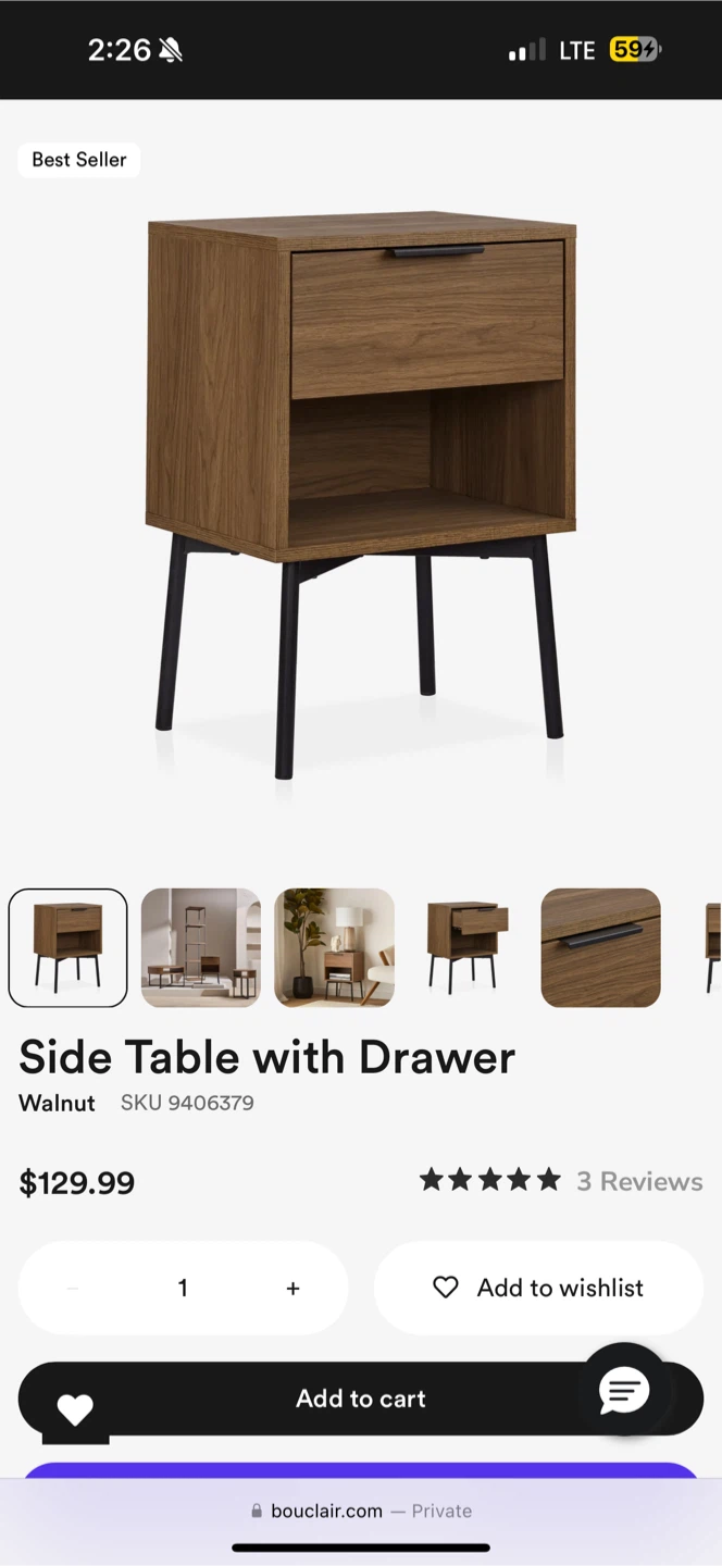Bouclair Side Table with Drawer - Walnut - photo 2