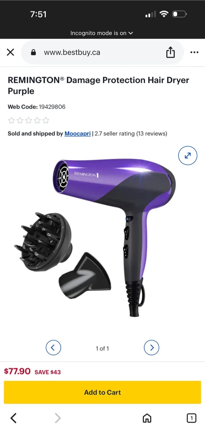 Remington Damage Protection Hair Dryer Purple thumbnail