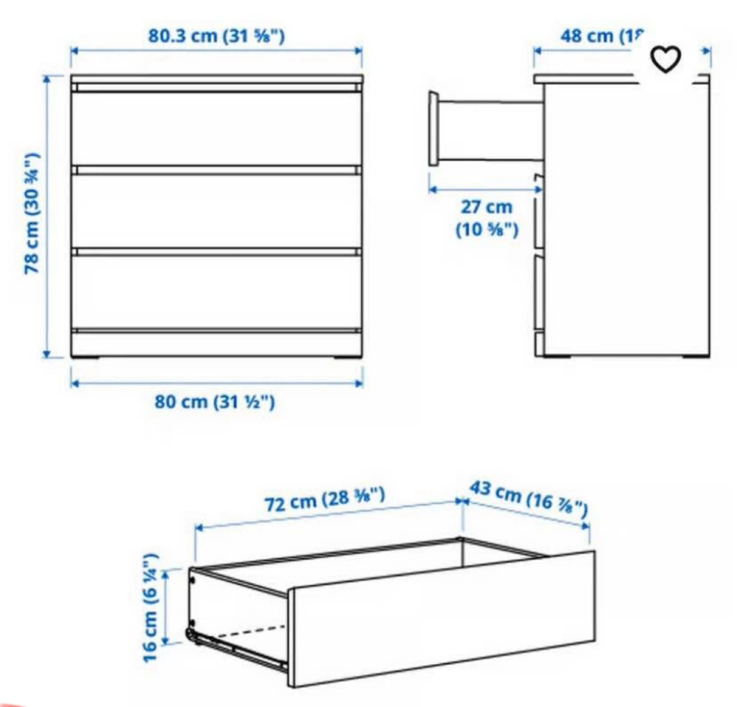 IKEA Malm 3-drawer dresser - White - photo 2