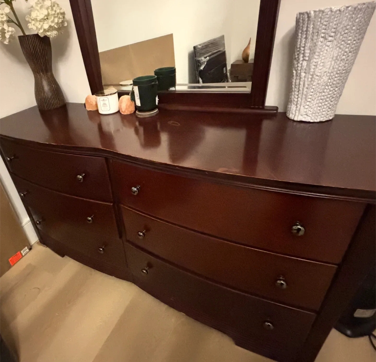 Dark Wood Dresser with Mirror image indicator(2)