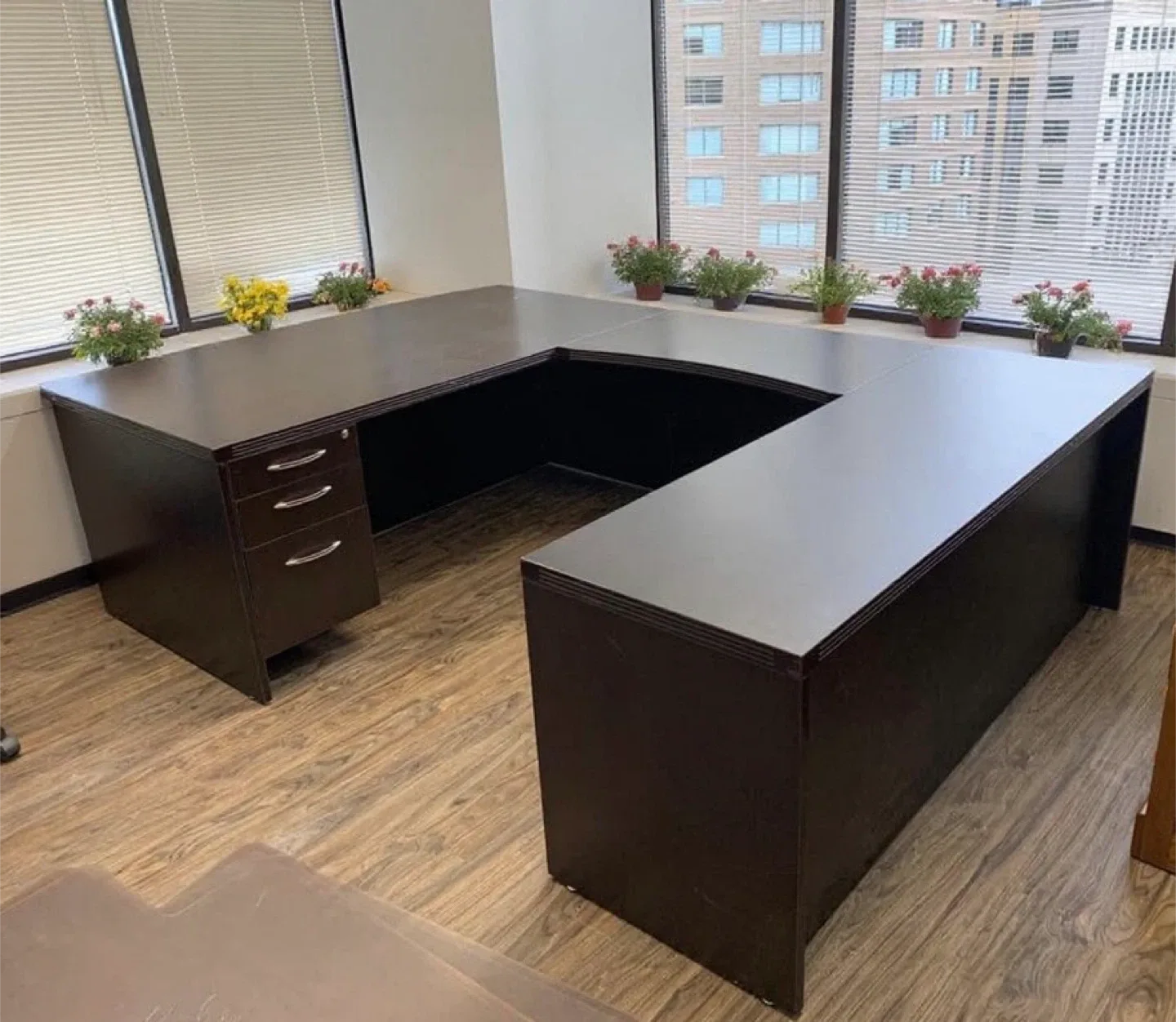 U-Shaped Office Desk - Dark Brown thumbnail