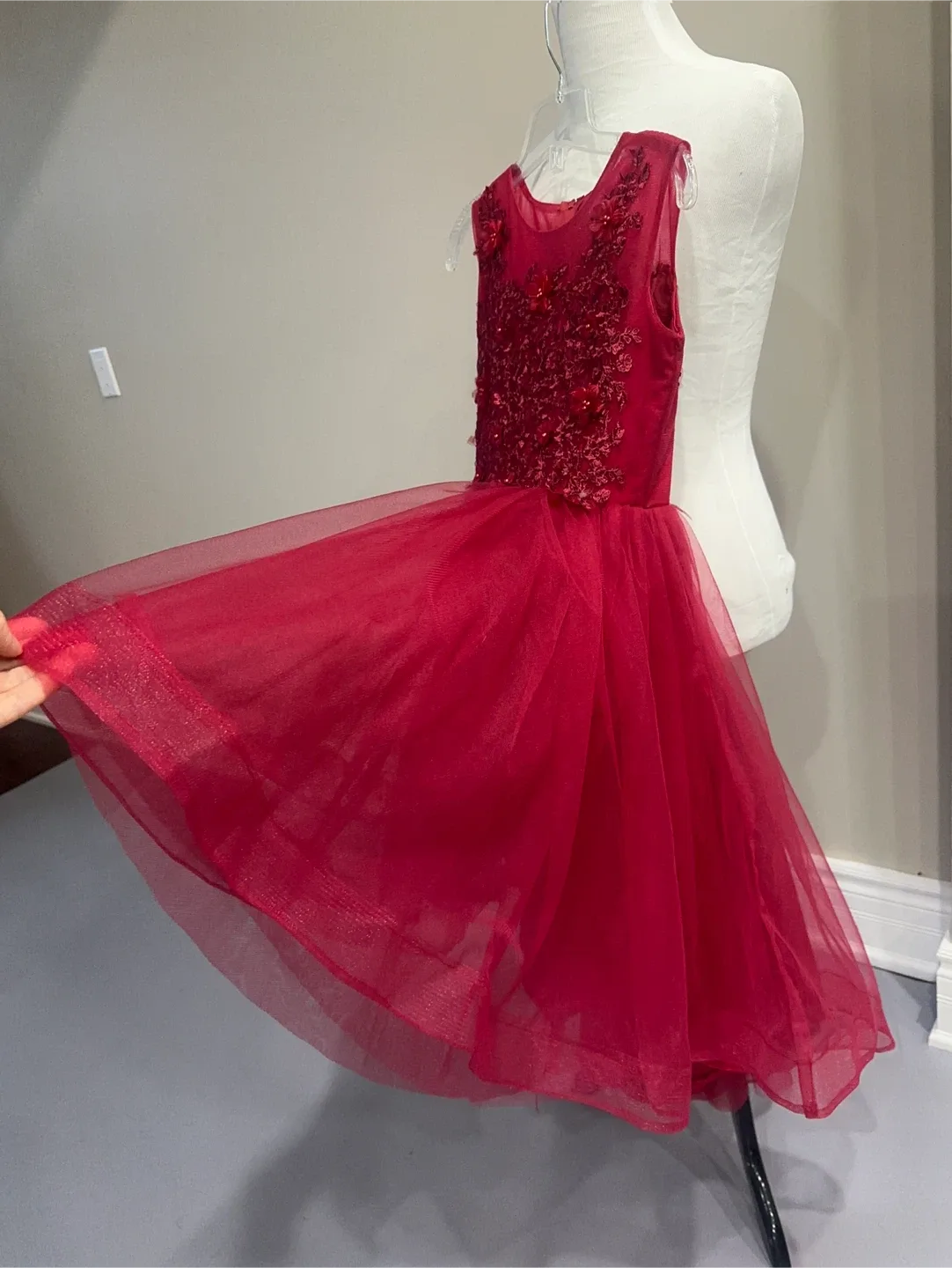 Red Flower Girl Dress-145-150 cm image indicator(2)