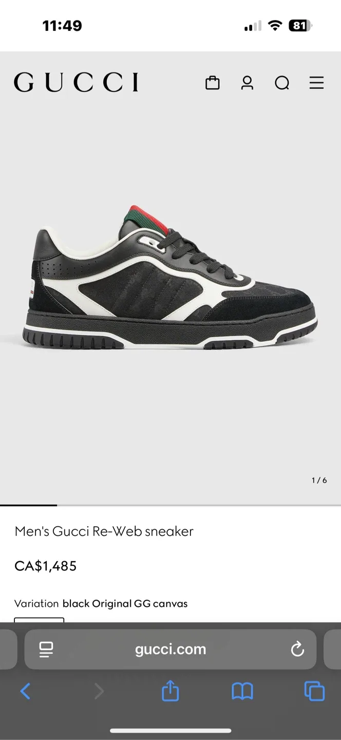 Gucci Re-Web Sneaker Black Size 10 image indicator(3)