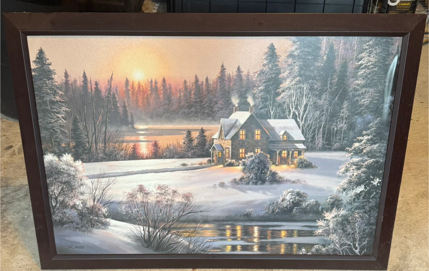 Framed Winter Landscape Painting