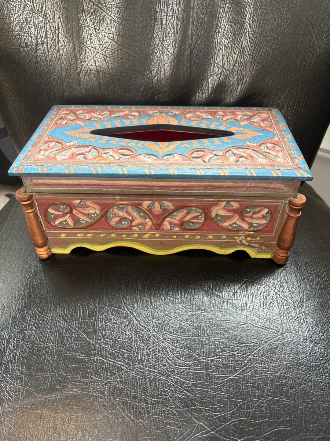 Hand Carved Wooden Tissue Box Cover thumbnail