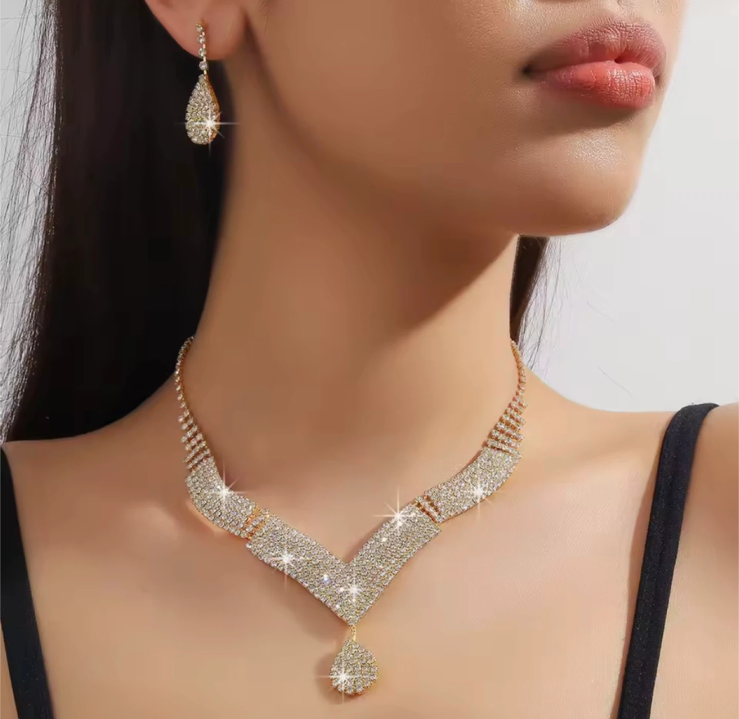 Rhinestone Necklace and Earring Set - photo 3