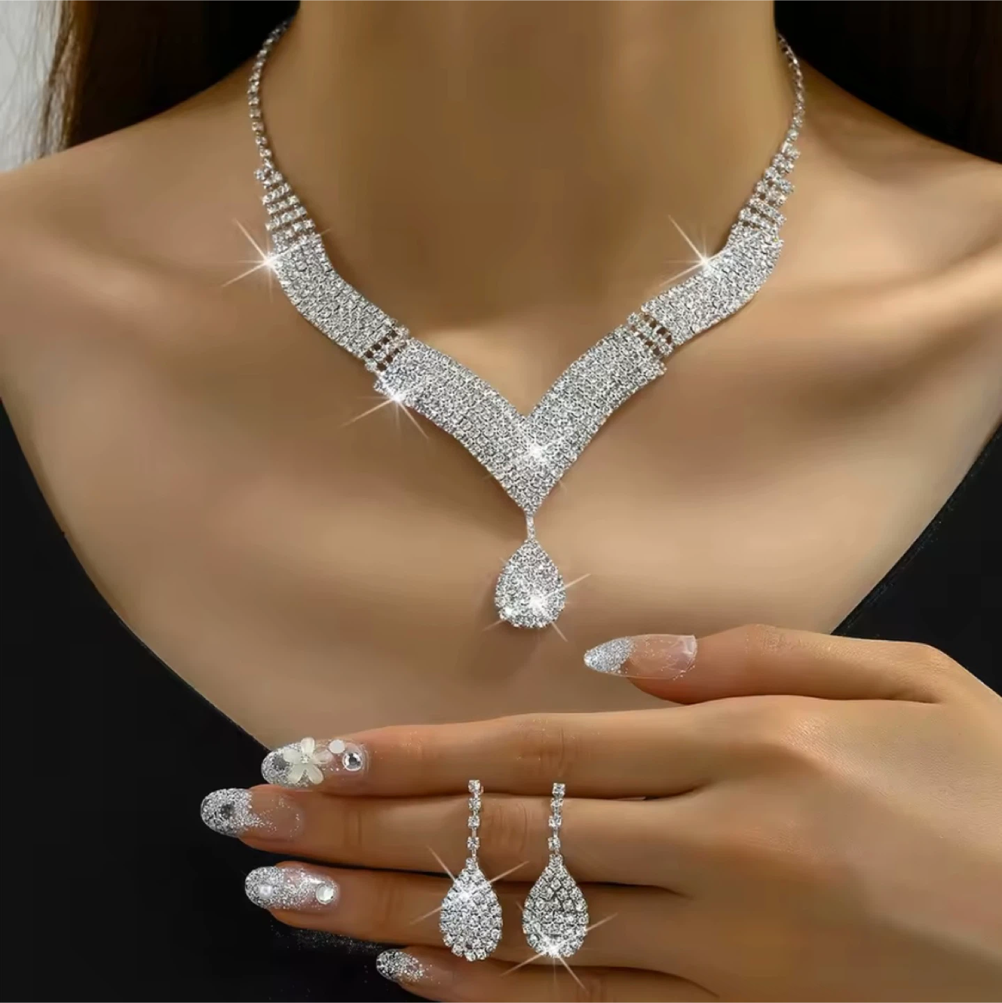 Rhinestone Necklace and Earring Set