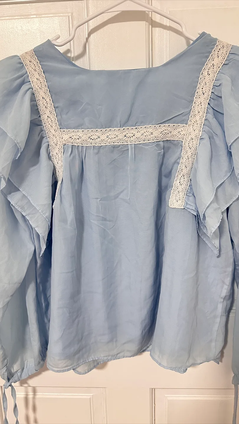 JIN GU GU Blue Ruffle Blouse