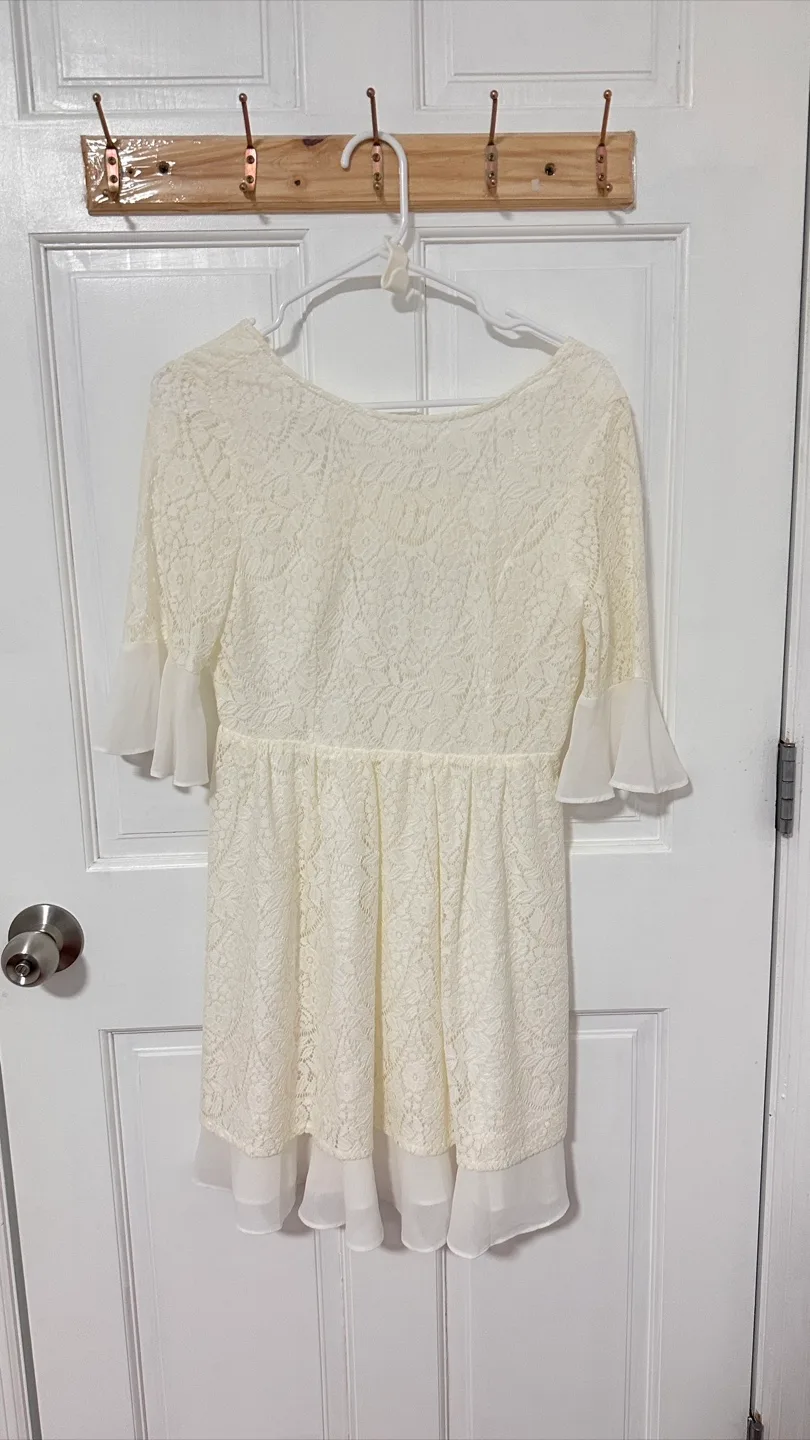 White Lace Dress with Sheer Sleeves