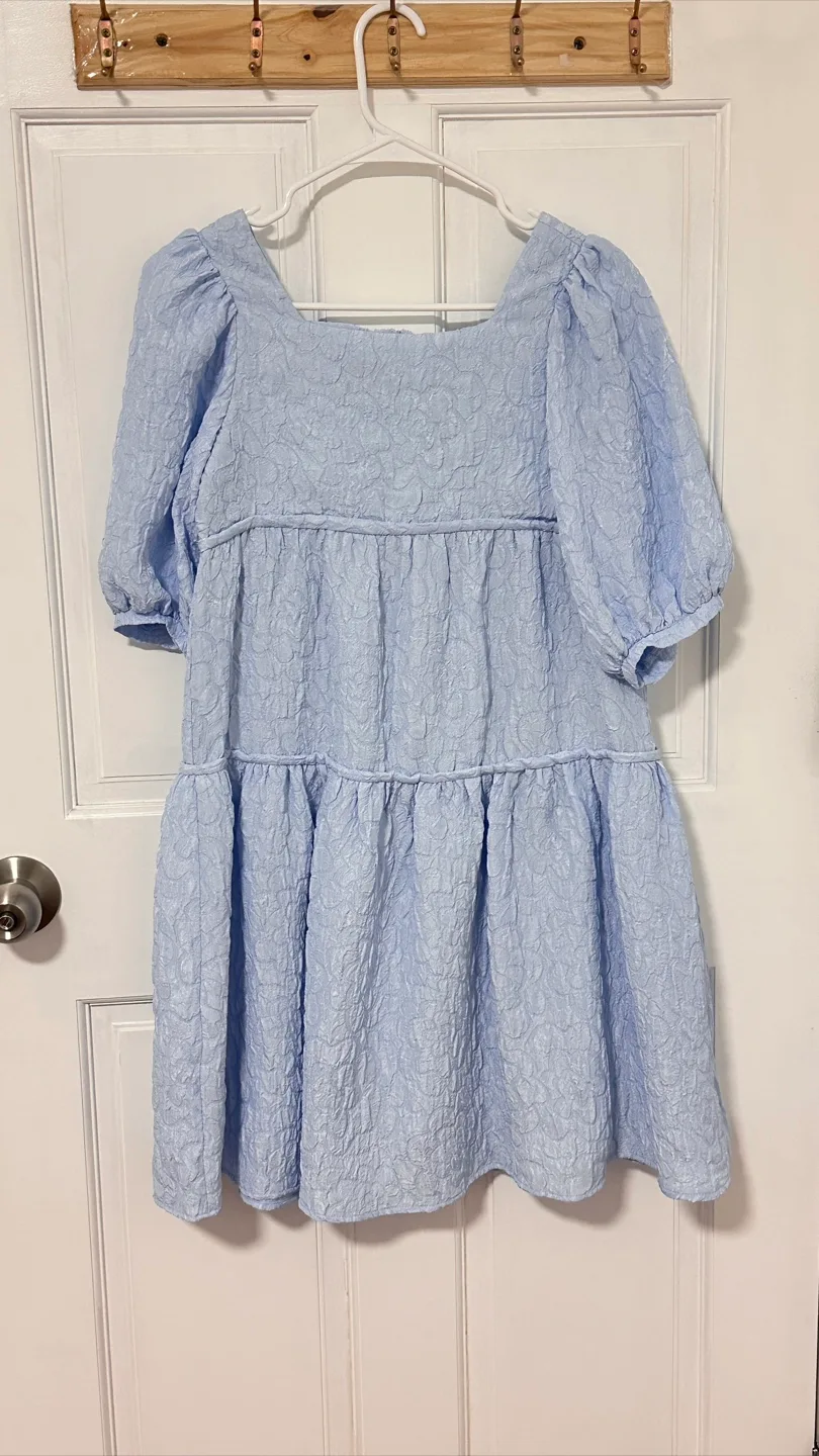 Light Blue Tiered Dress with Puff Sleeves