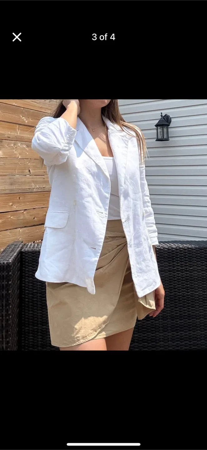 White Linen Blazer - Mango image indicator(3)