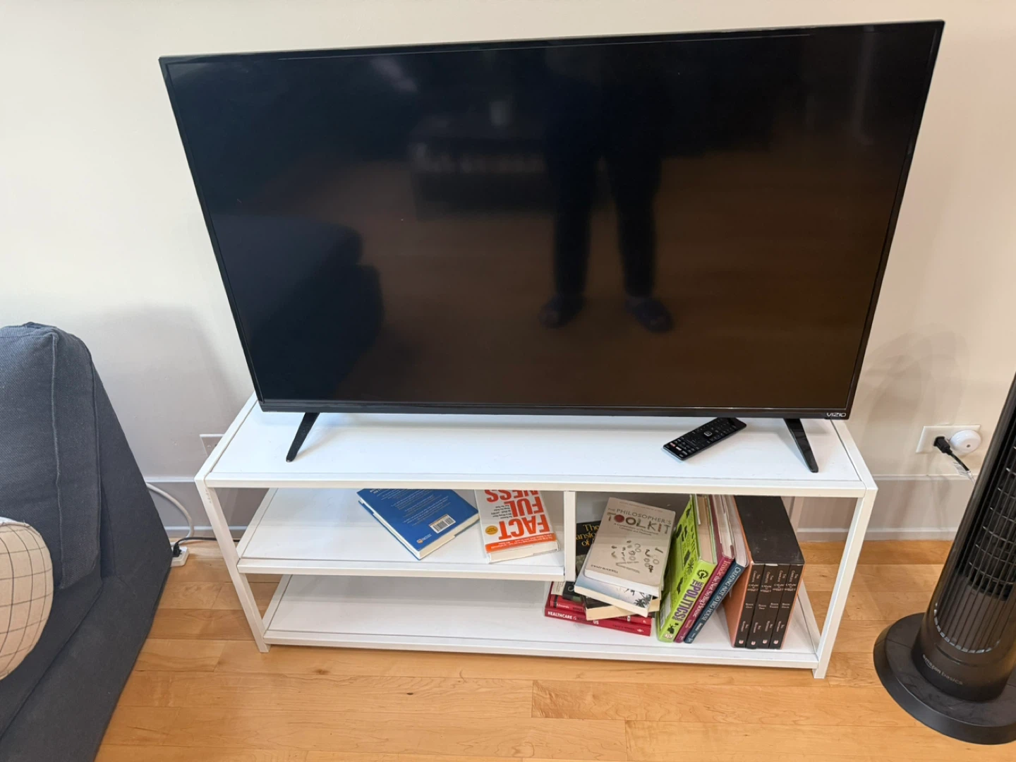 Vizio 48” E48-C2 TV and white metal console