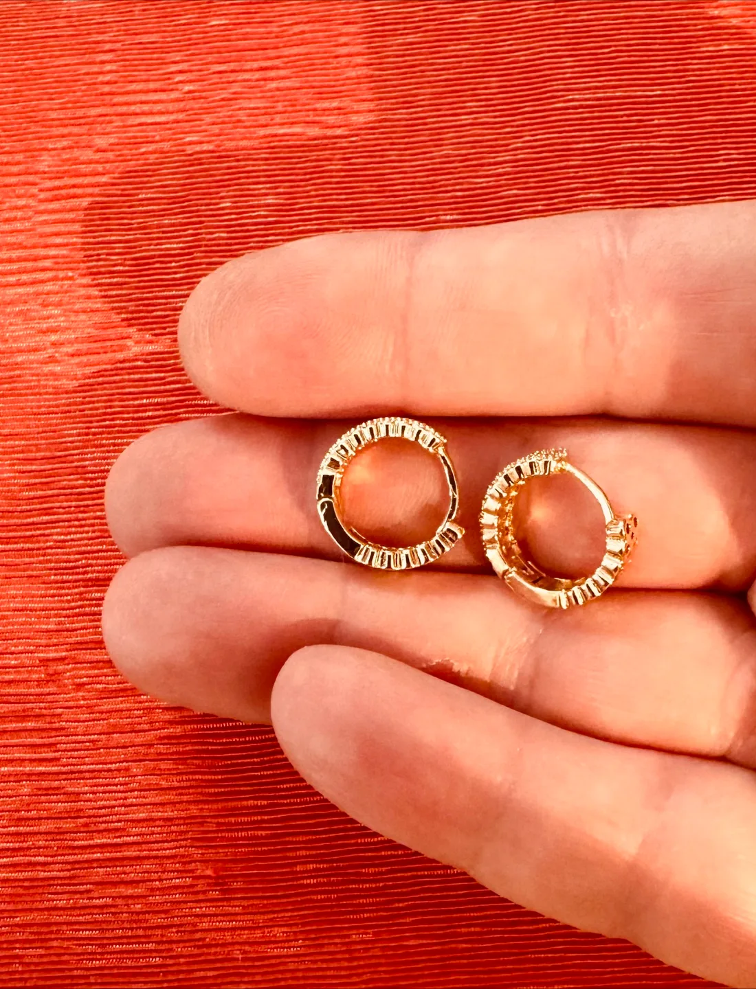 🧡14K Gold Plated Pave Huggie Earrings image indicator(3)