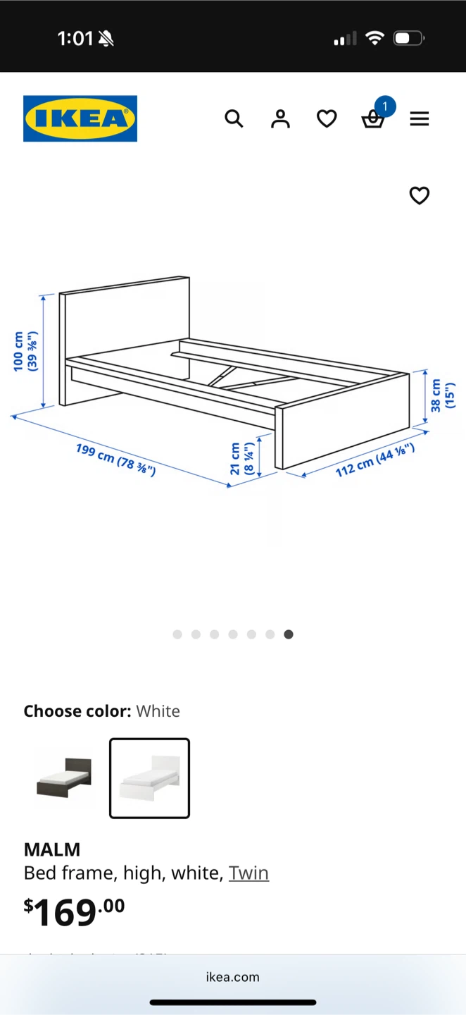 IKEA MALM Twin Bed Frame - White