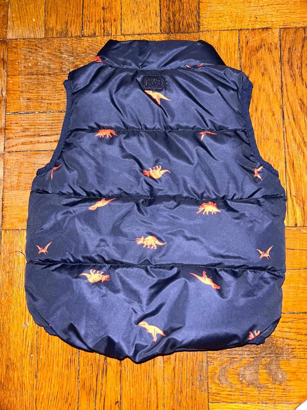 Gap Baby Reversible Navy/Neon Dinosaur Puffer Vest 18-24 Months image indicator(3)