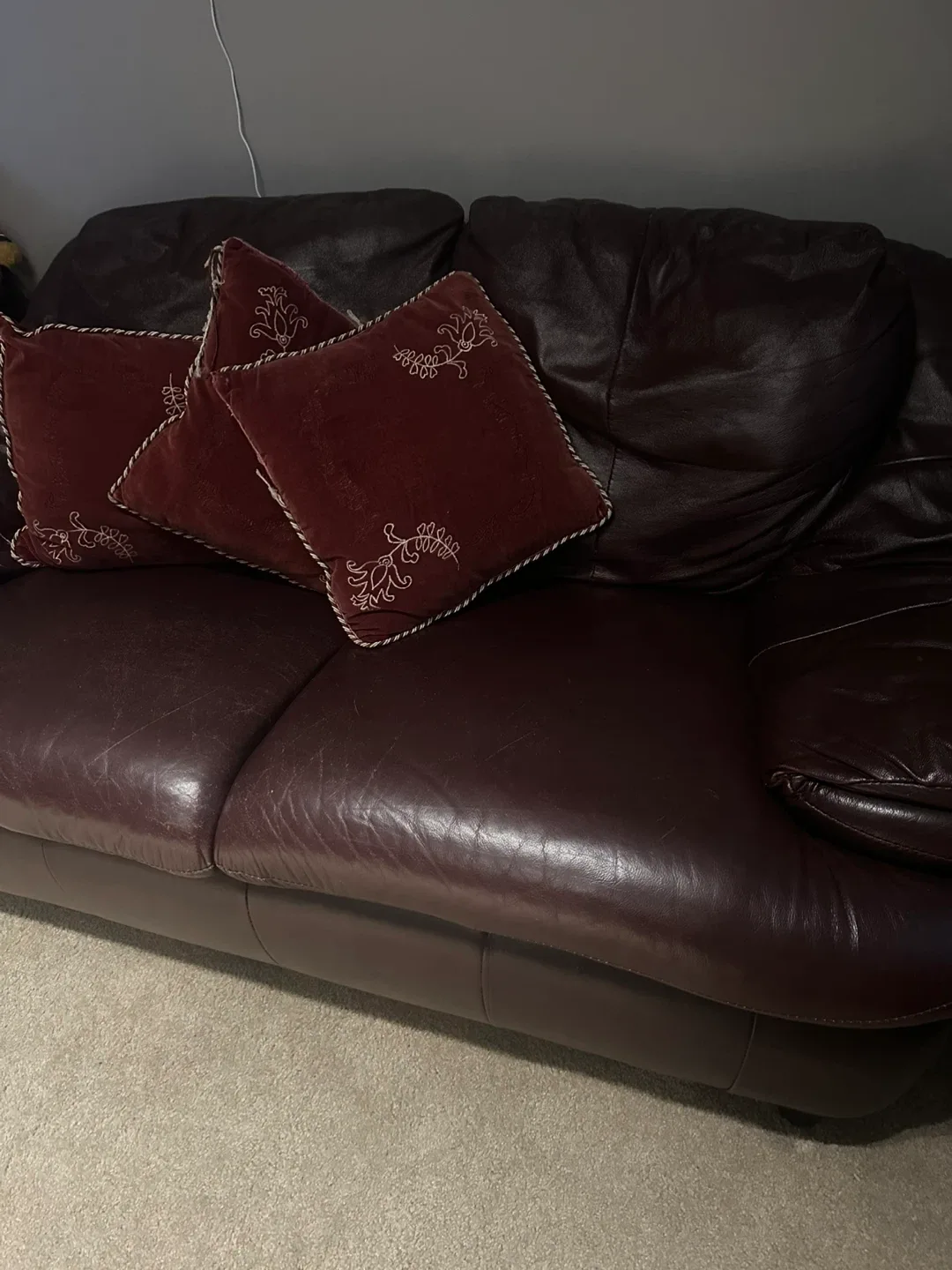 Burgundy Leather Sofa and love seat image indicator(3)