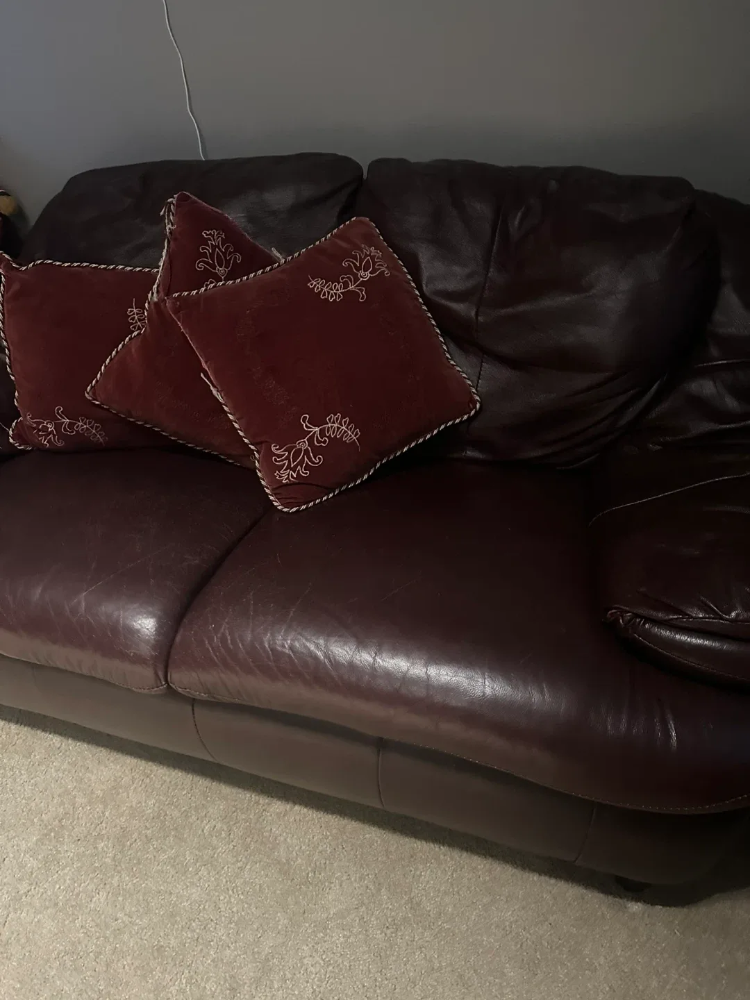 Burgundy Leather Sofa and love seat image indicator(4)