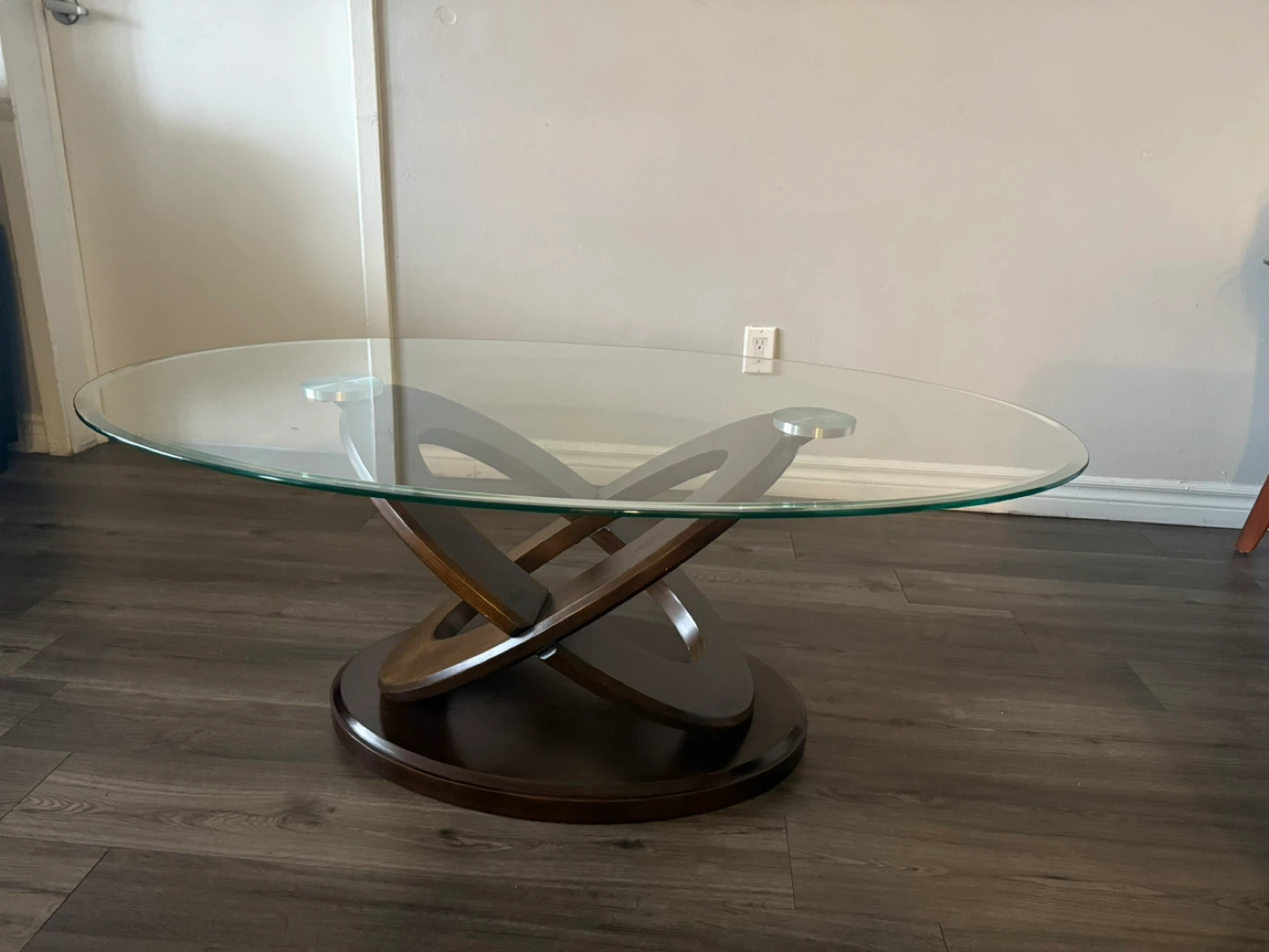 Glass Top Coffee Table with Wood Base - photo 2