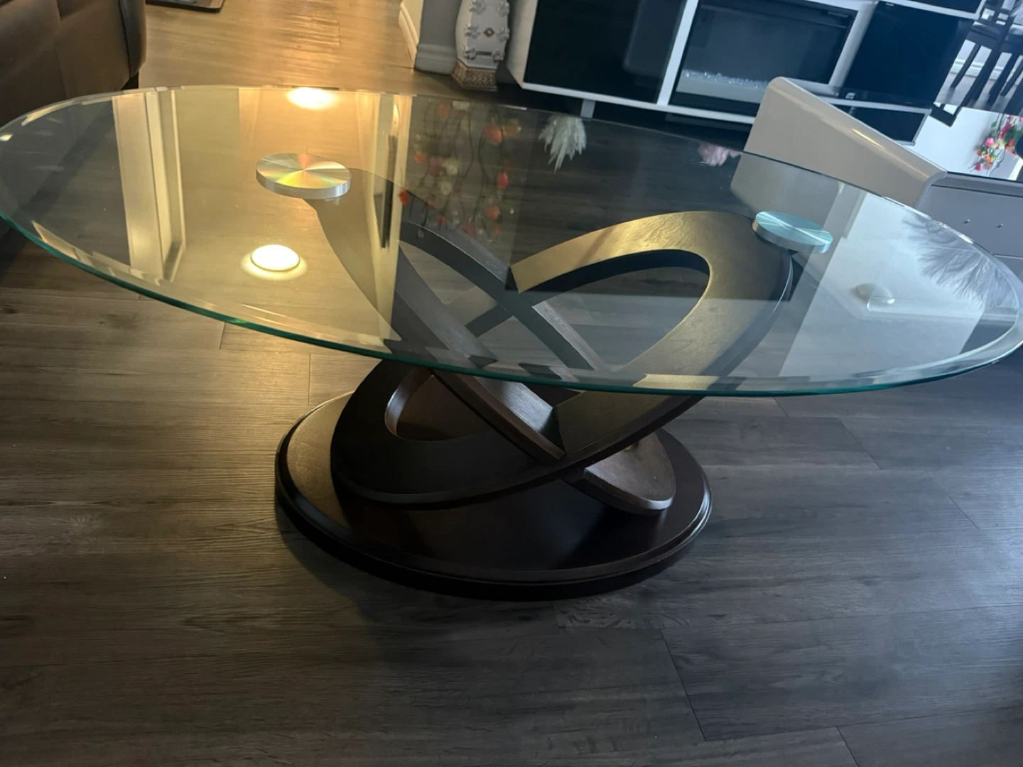 Glass Top Coffee Table with Wood Base - photo 3