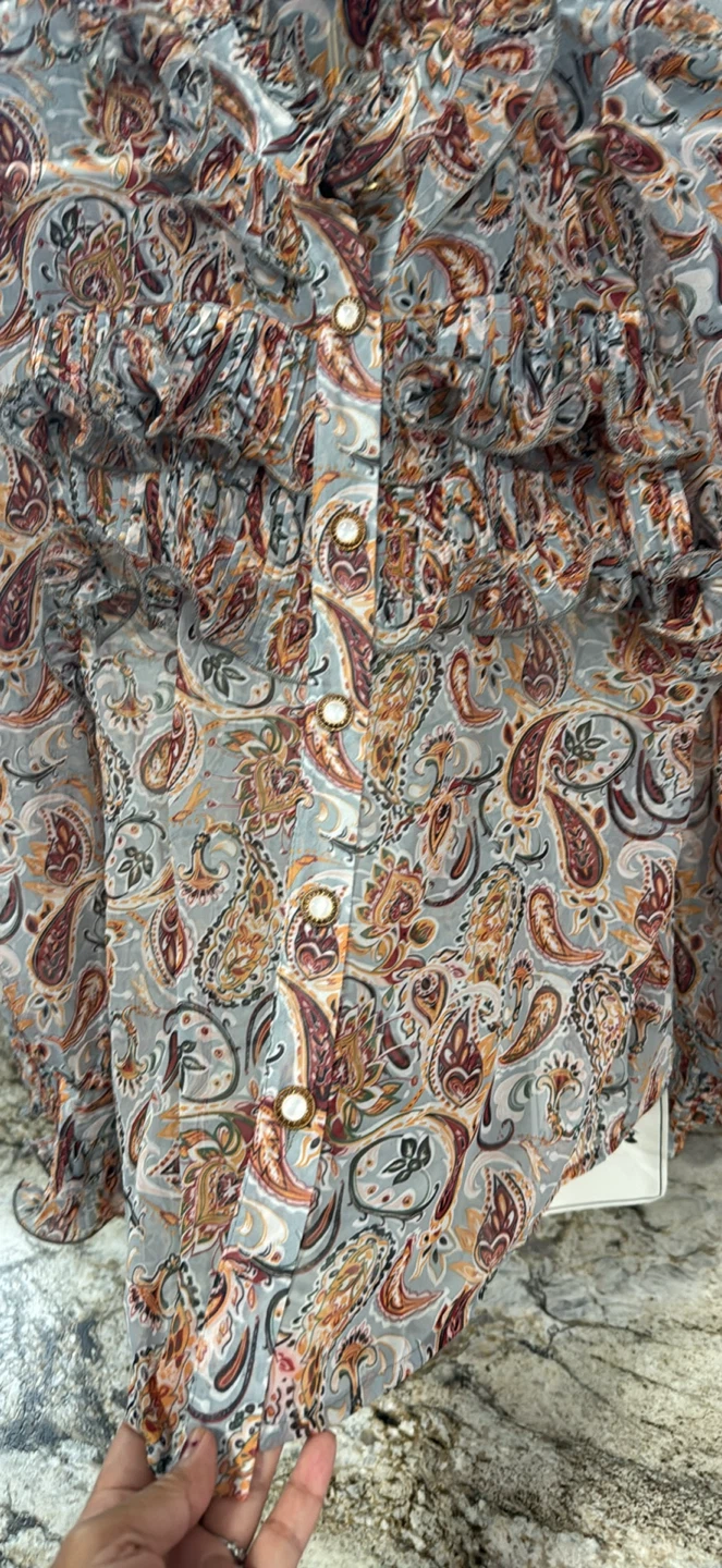 Feier Paisley Print Ruffle Blouse size M check more pictures - photo 4