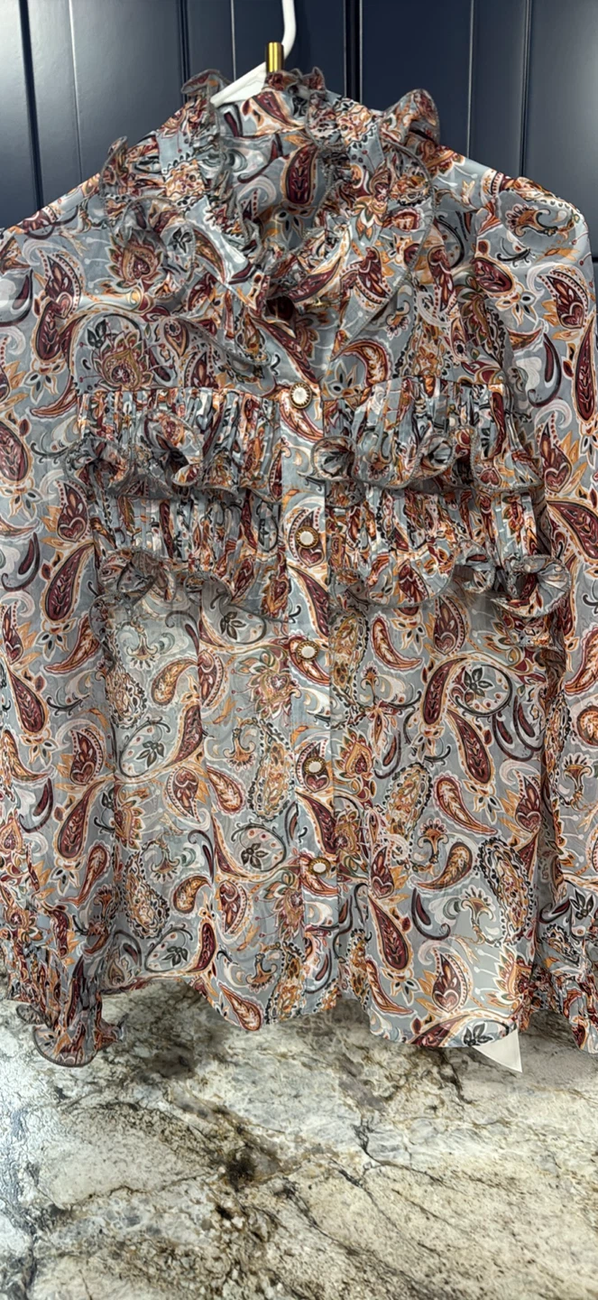 Feier Paisley Print Ruffle Blouse size M check more pictures