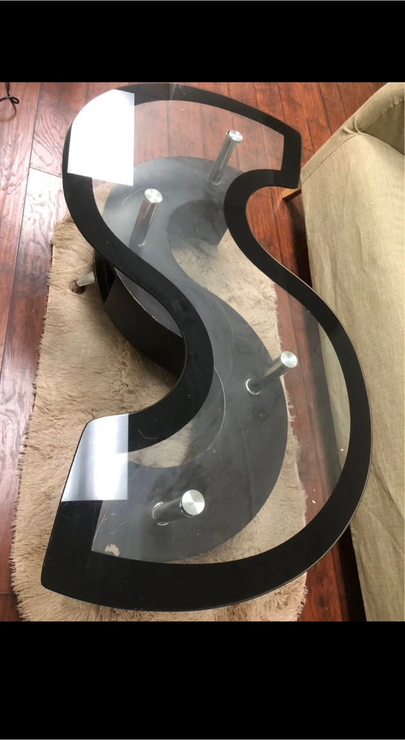 S-shaped Black Glass Top Coffee Table