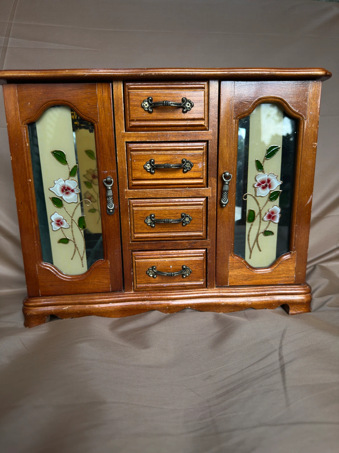 Wooden Jewelry Box with Drawers & Doors