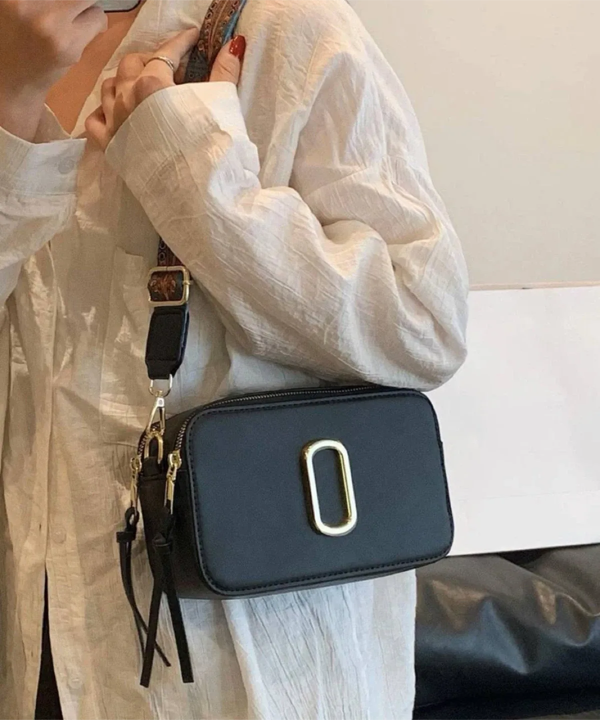 Black Bag with Patterned Strap thumbnail