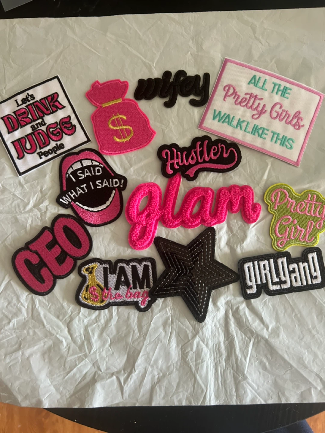 Assorted Iron-On Patches - Glam, Hustler, CEO & More!