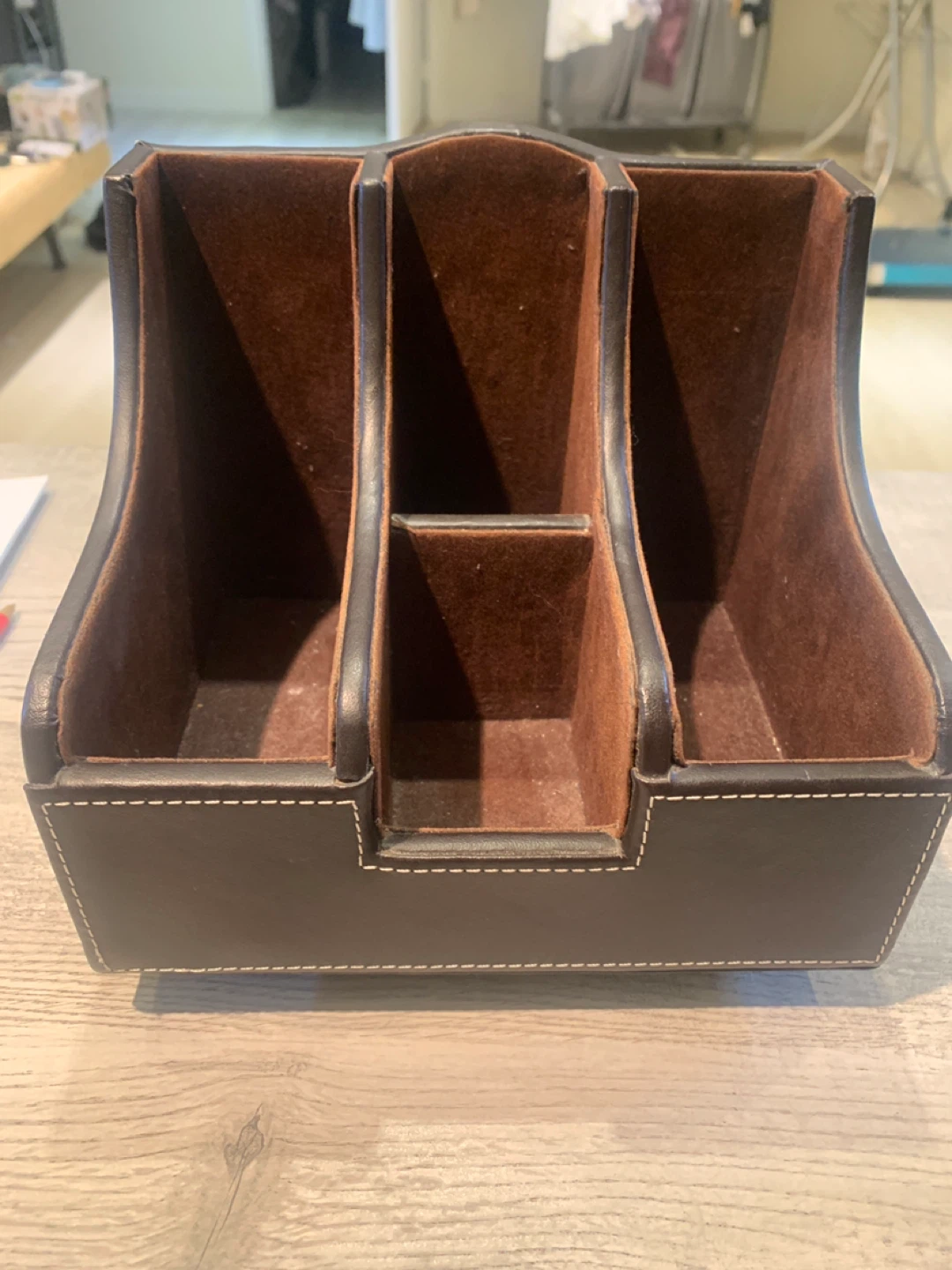 Brown Faux Leather Desk Organizer