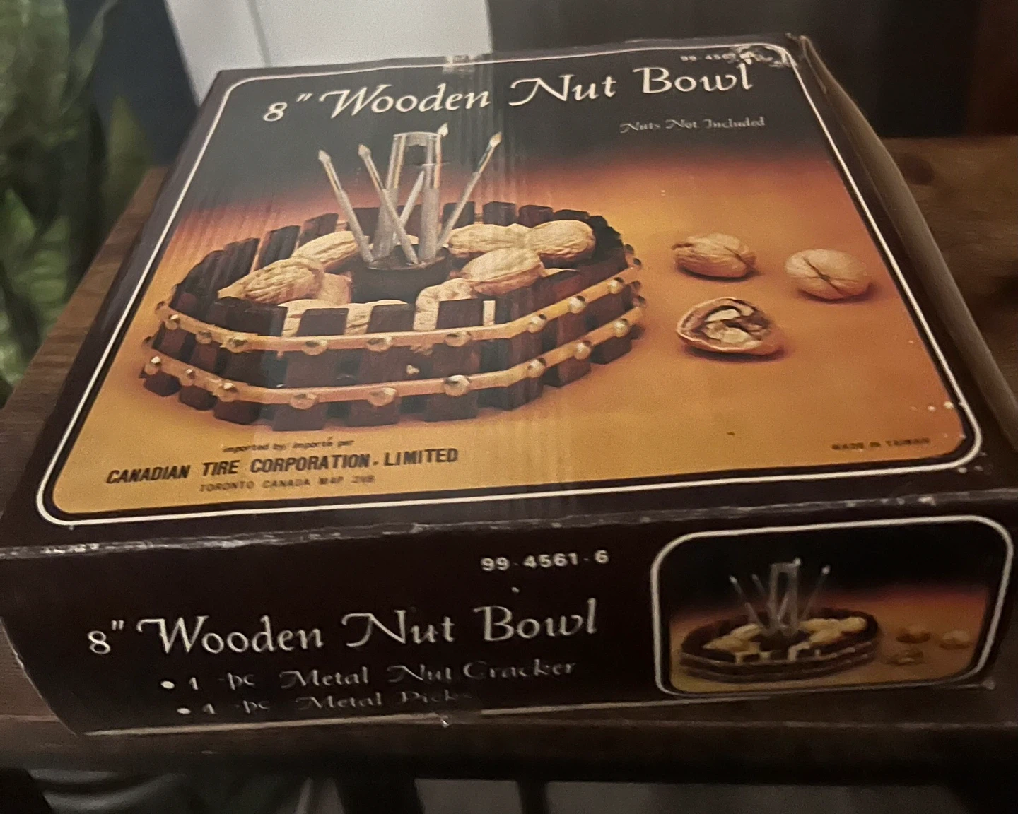 8" Wooden Nut Bowl with Metal Cracker & Picks