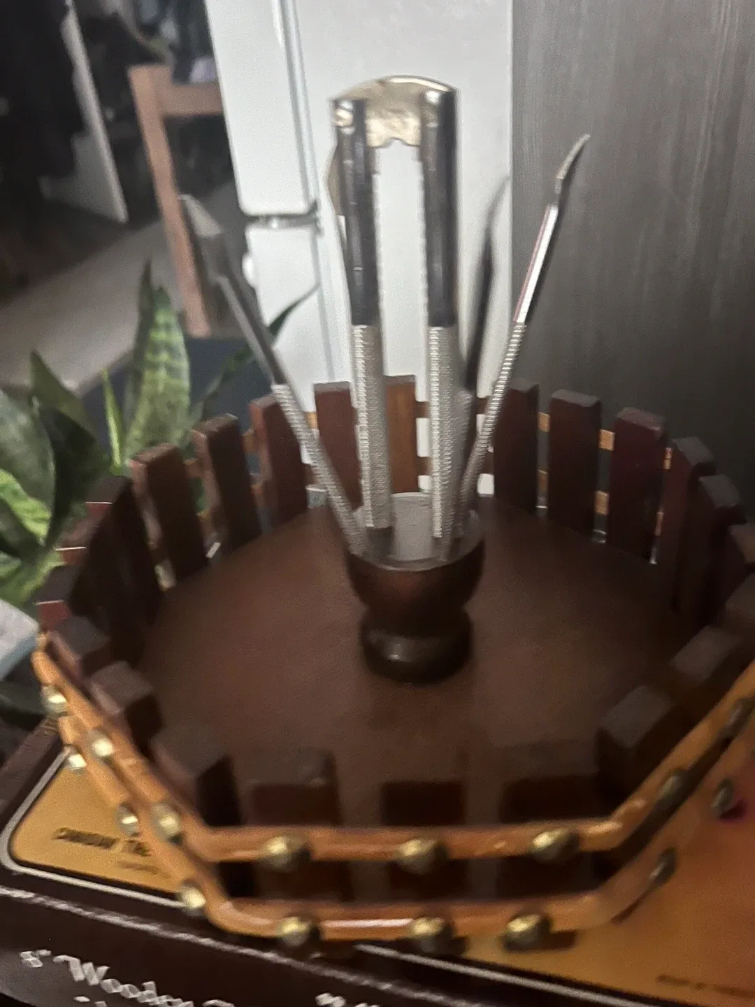 8" Wooden Nut Bowl with Metal Cracker & Picks image indicator(3)