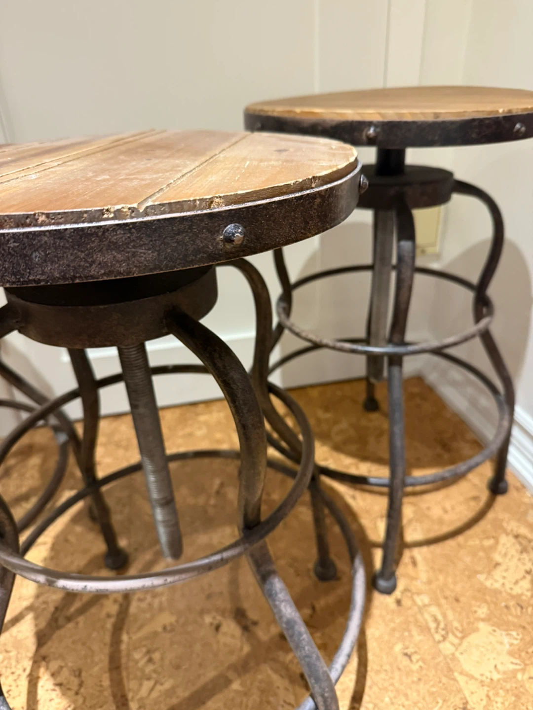 Set of 3 Wood & Metal Adjustable Stools - photo 4