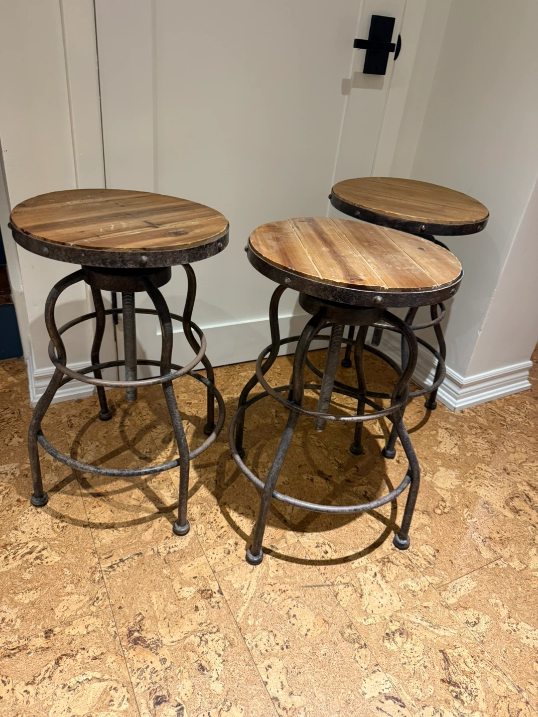 Set of 3 Wood & Metal Adjustable Stools - photo 2