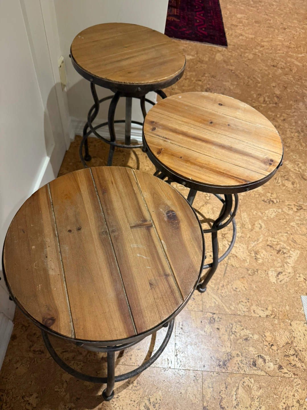 Set of 3 Wood & Metal Adjustable Stools - photo 3