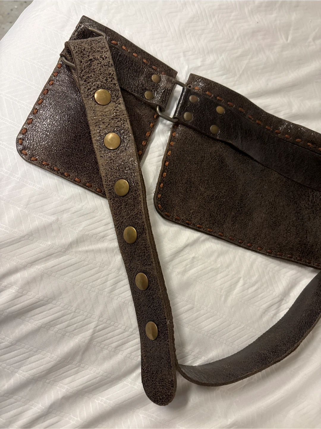 Brown Leather Belt with Pouches - photo 3