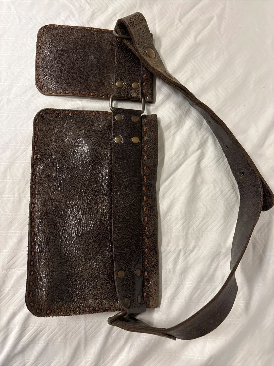 Brown Leather Belt with Pouches - photo 2