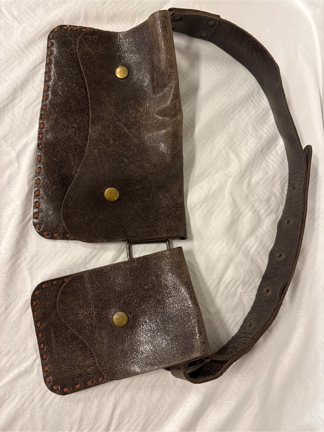 Brown Leather Belt with Pouches
